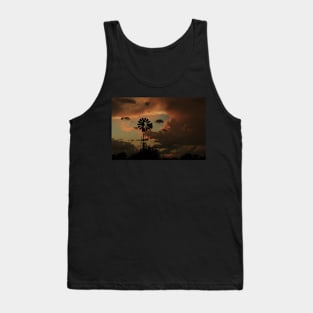 Kansas Stormy night with a Windmill silhouette Tank Top